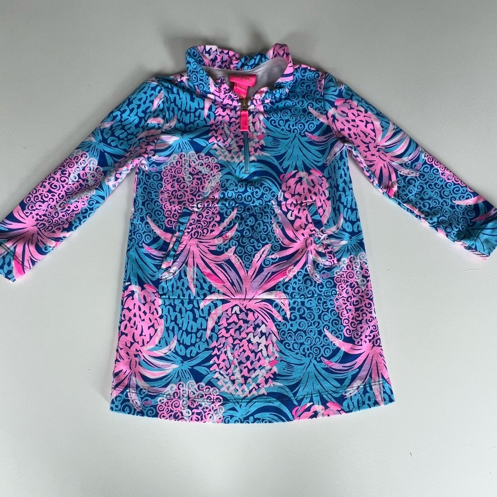 Lilly Pulitzer Little Girl Skipper Ruffle Popover Borealis Blue Print